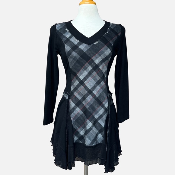 Dzhavael Couture Limited Edition Black Plaid Mini Dress Small - Picture 2 of 10